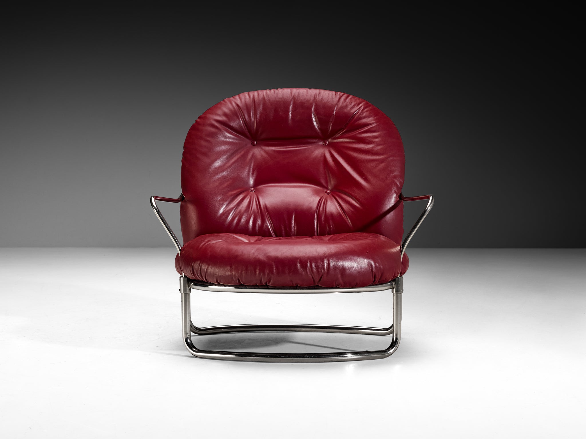 Carlo De Carli for Cinova Pair of '915' Lounge Chairs in Burgundy Red Leather Seating Morentz