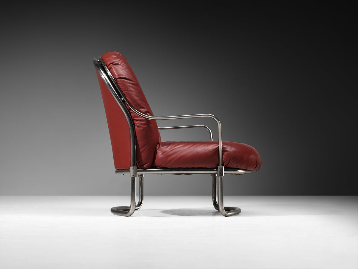 Carlo De Carli for Cinova '915' Lounge Chair and Ottoman in Burgundy Red Leather Seating Morentz