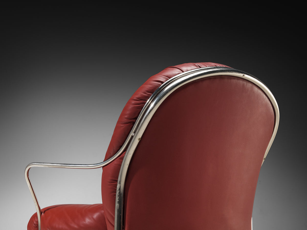 Carlo De Carli for Cinova '915' Lounge Chair and Ottoman in Burgundy Red Leather Seating Morentz