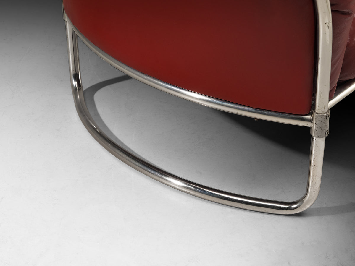 Carlo De Carli for Cinova '915' Lounge Chair and Ottoman in Burgundy Red Leather Seating Morentz