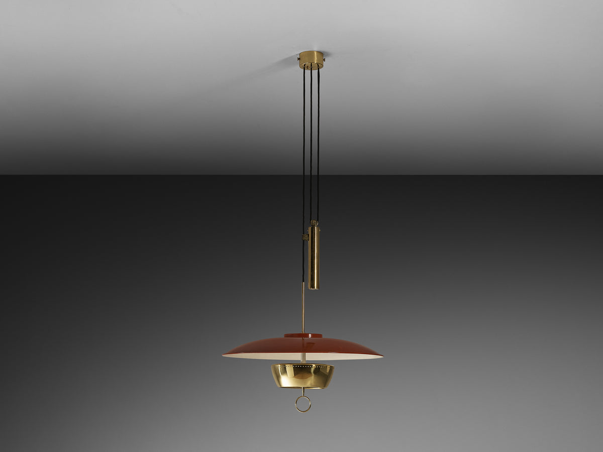 Gaetano Scolari for Stilnovo 'A5011' Pendant in Red Lacquered Metal and Brass