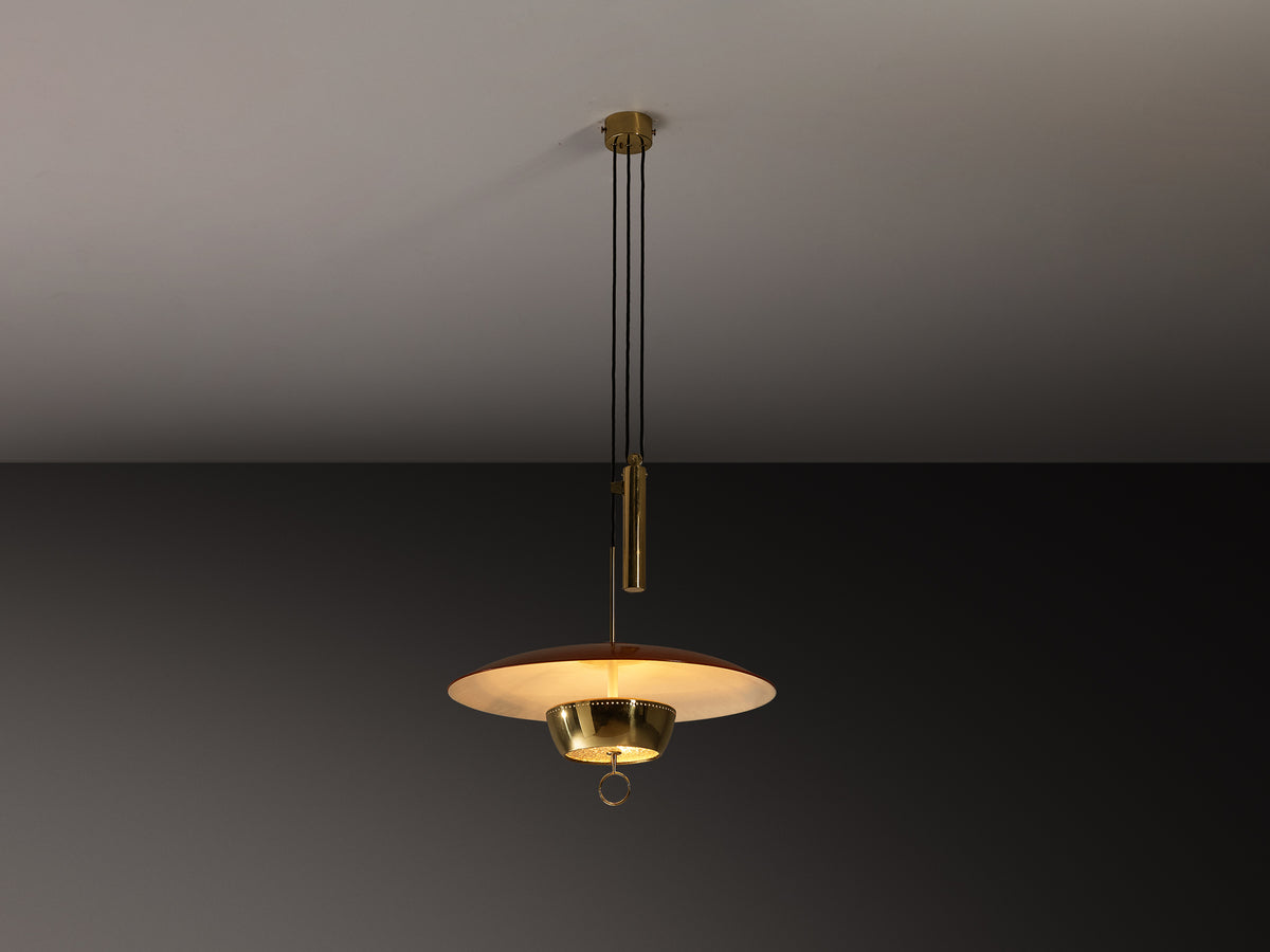 Gaetano Scolari for Stilnovo 'A5011' Pendant in Red Lacquered Metal and Brass