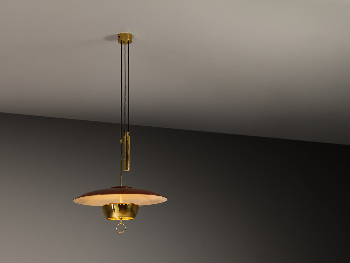 Gaetano Scolari for Stilnovo 'A5011' Pendant in Red Lacquered Metal and Brass