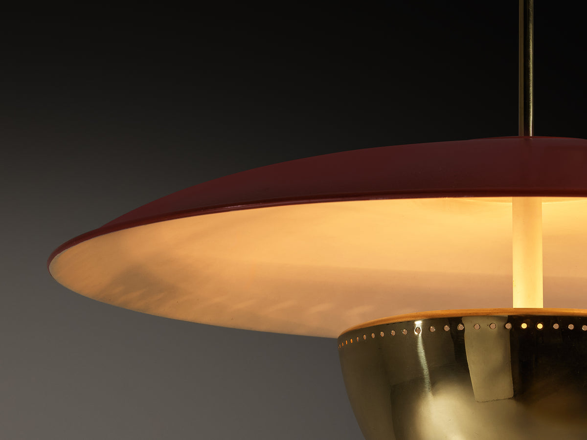Gaetano Scolari for Stilnovo 'A5011' Pendant in Red Lacquered Metal and Brass