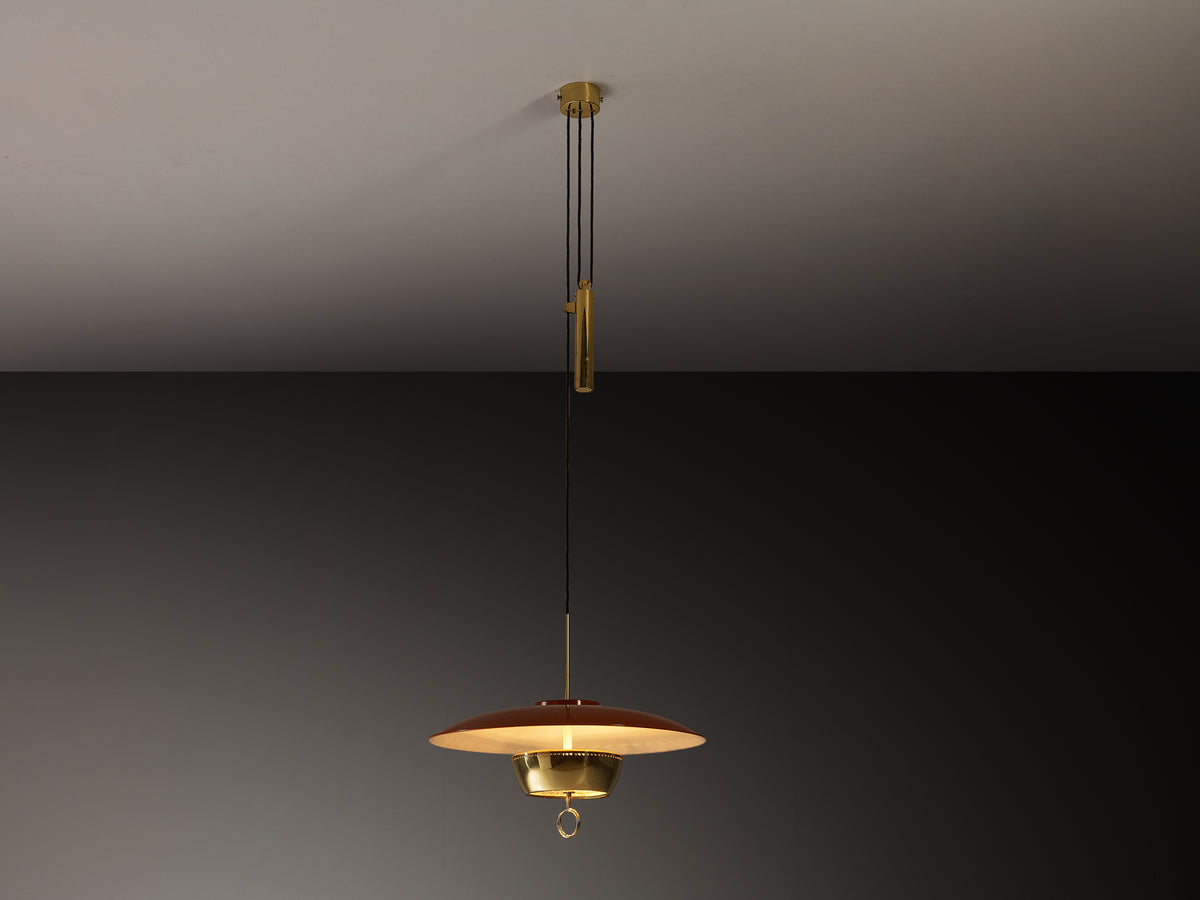 Gaetano Scolari for Stilnovo 'A5011' Pendant in Red Lacquered Metal and Brass