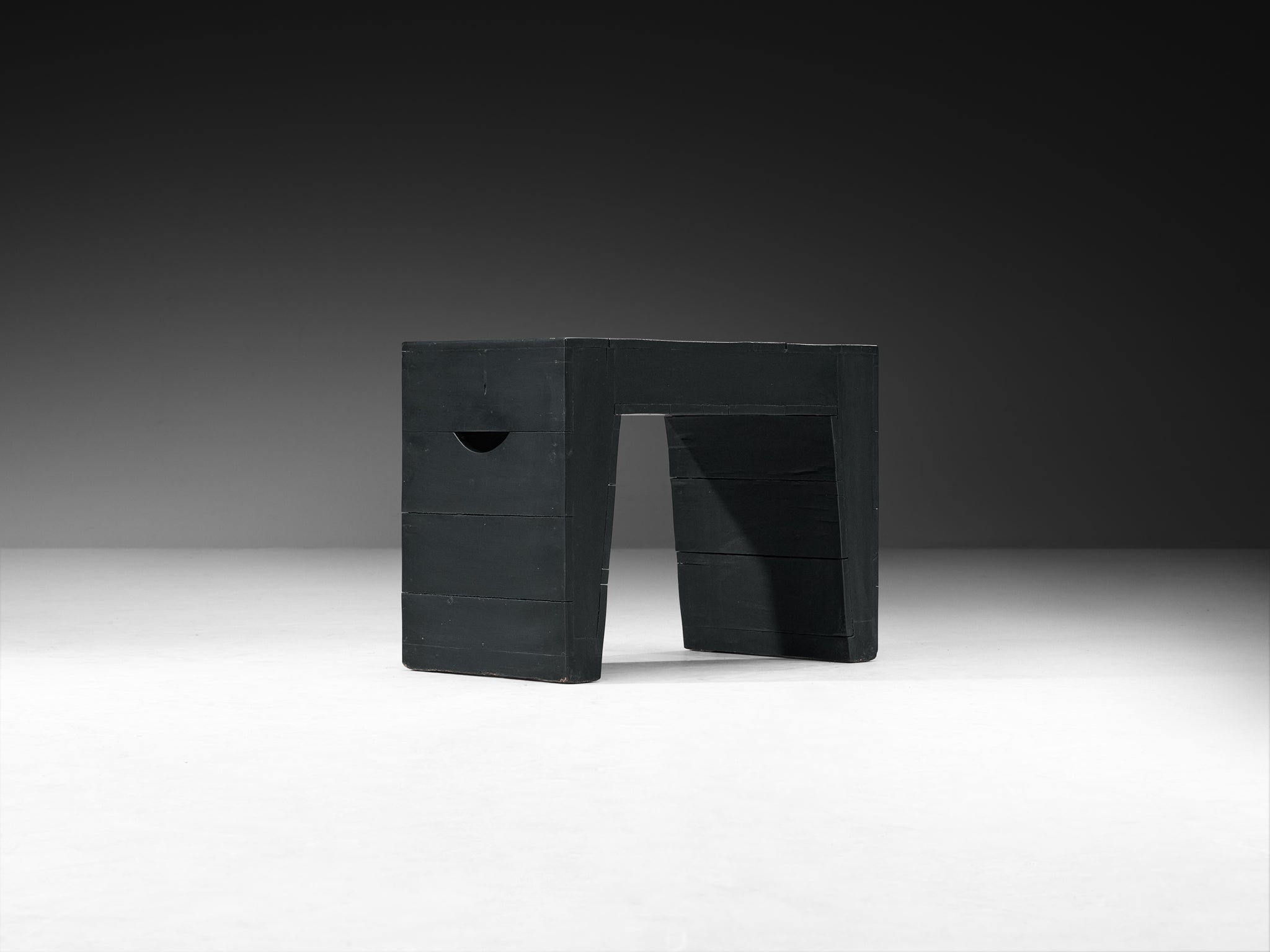 Jan de Jong Rare Custom Stool in Dark Green Lacquered Wood Seating Morentz