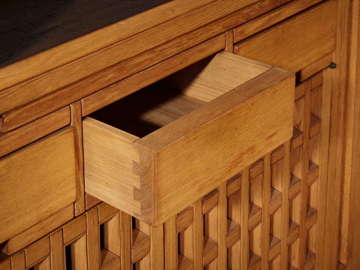 Giuseppe Rivadossi Unique Large Freestanding Round Display Cabinet in Sculpted Oak Case pieces and storage cabinets Morentz