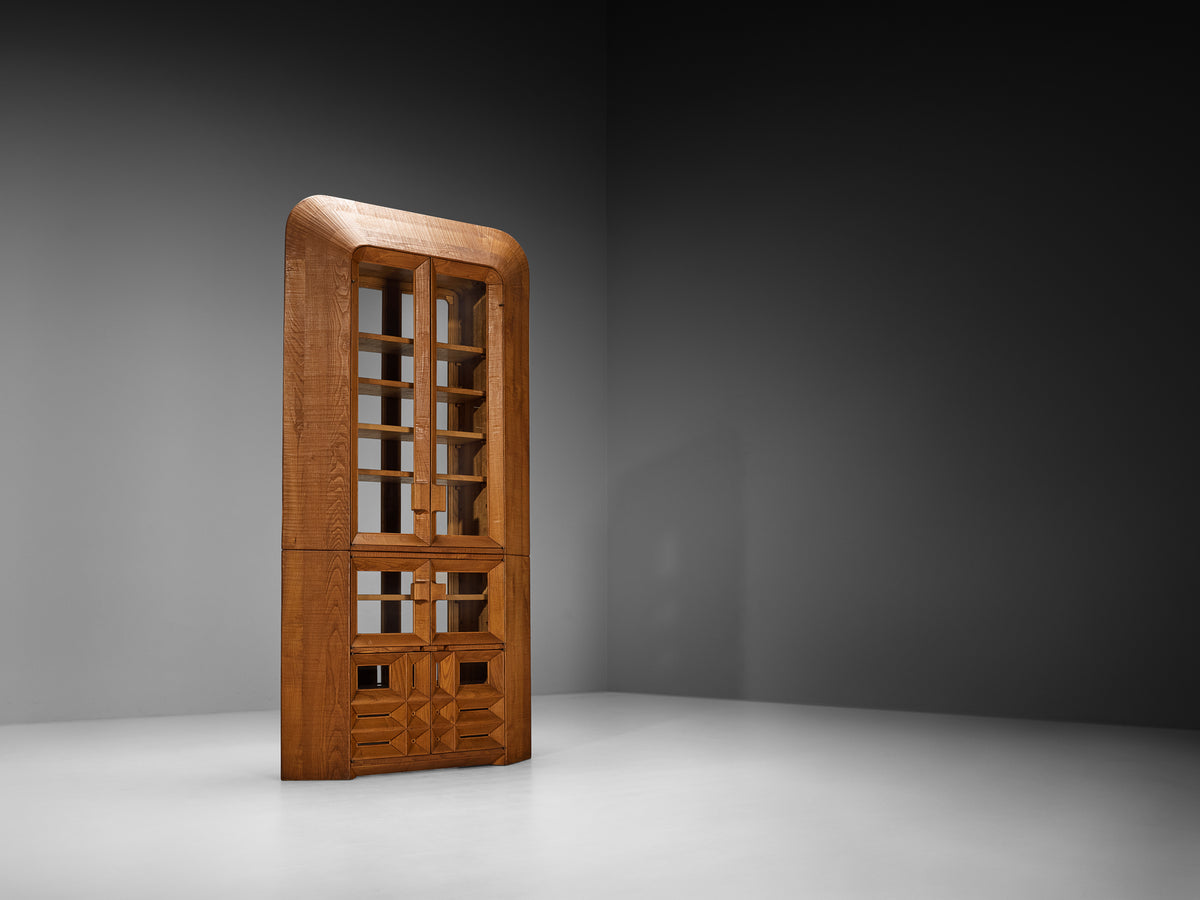 Giuseppe Rivadossi Unique Large Freestanding Display Cabinet in Sculpted Oak Case pieces and storage cabinets Morentz