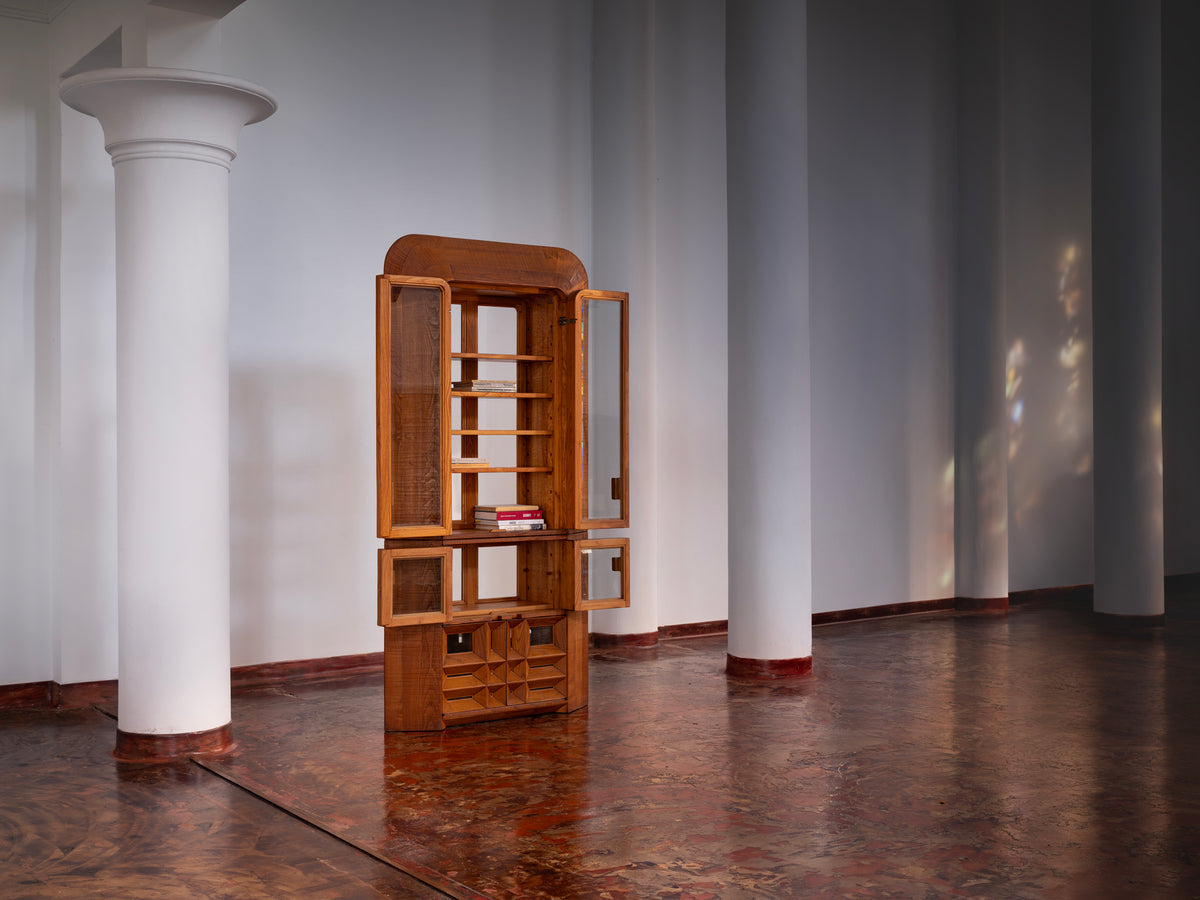 Giuseppe Rivadossi Unique Large Freestanding Display Cabinet in Sculpted Oak Case pieces and storage cabinets Morentz