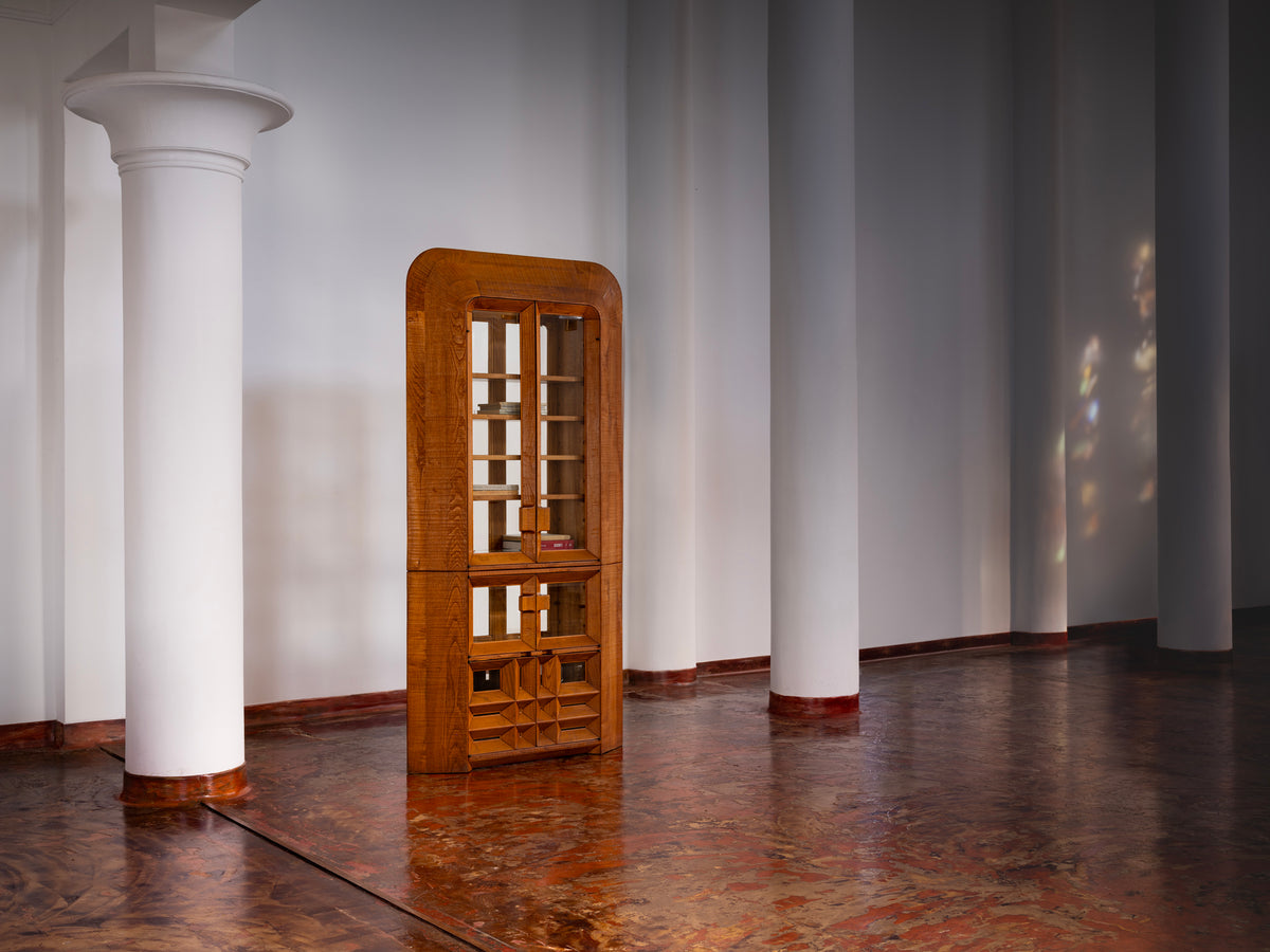 Giuseppe Rivadossi Unique Large Freestanding Display Cabinet in Sculpted Oak Case pieces and storage cabinets Morentz