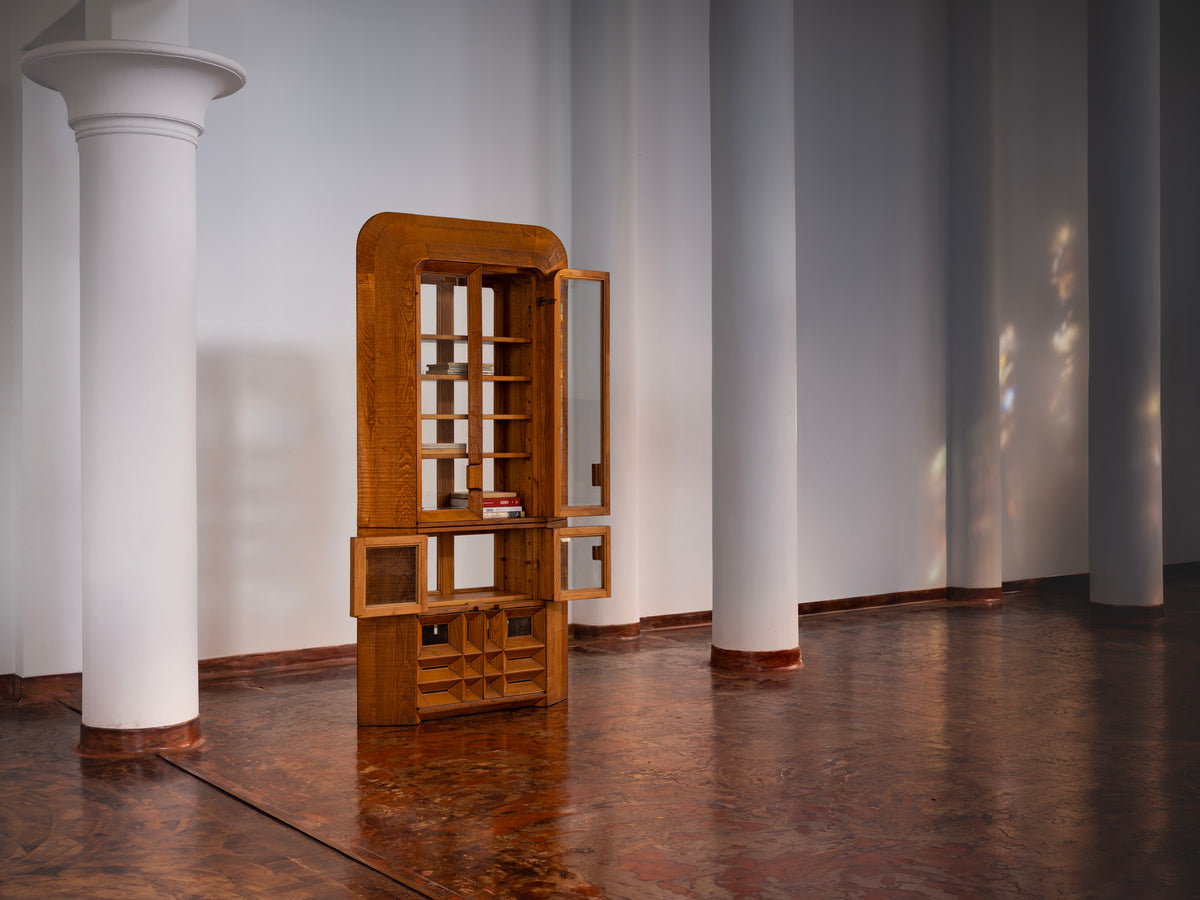 Giuseppe Rivadossi Unique Large Freestanding Display Cabinet in Sculpted Oak Case pieces and storage cabinets Morentz