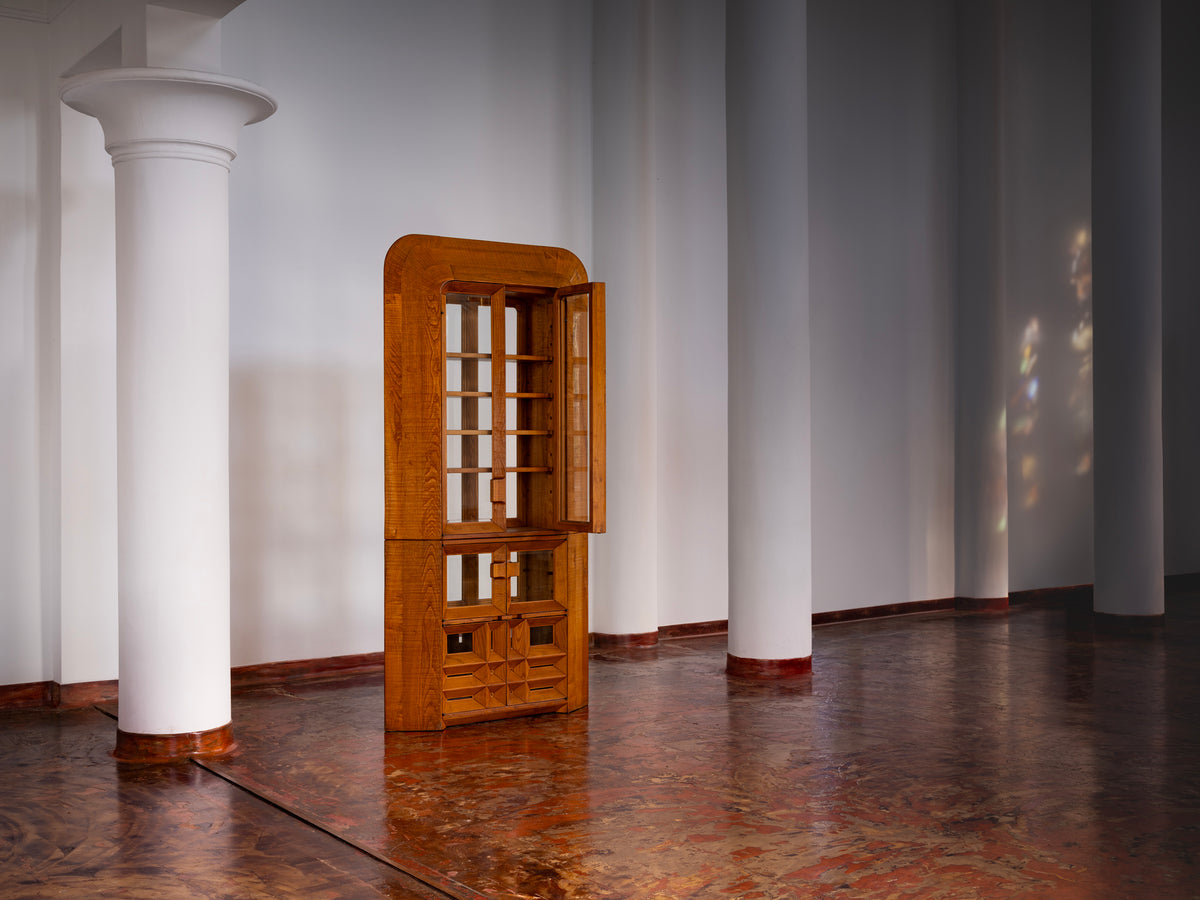 Giuseppe Rivadossi Unique Large Freestanding Display Cabinet in Sculpted Oak Case pieces and storage cabinets Morentz