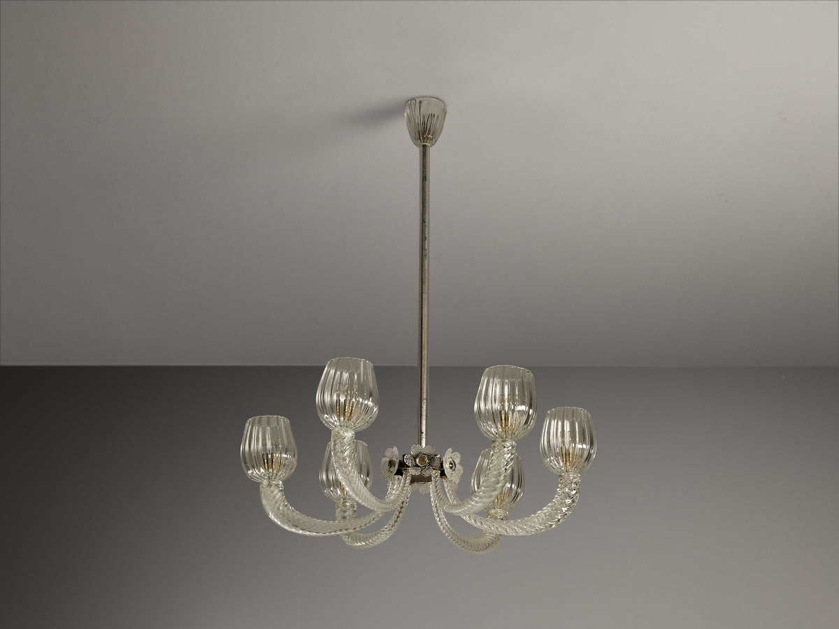 Italian Chandelier with Twisted Glass Arms and Floral Details Lighting Morentz
