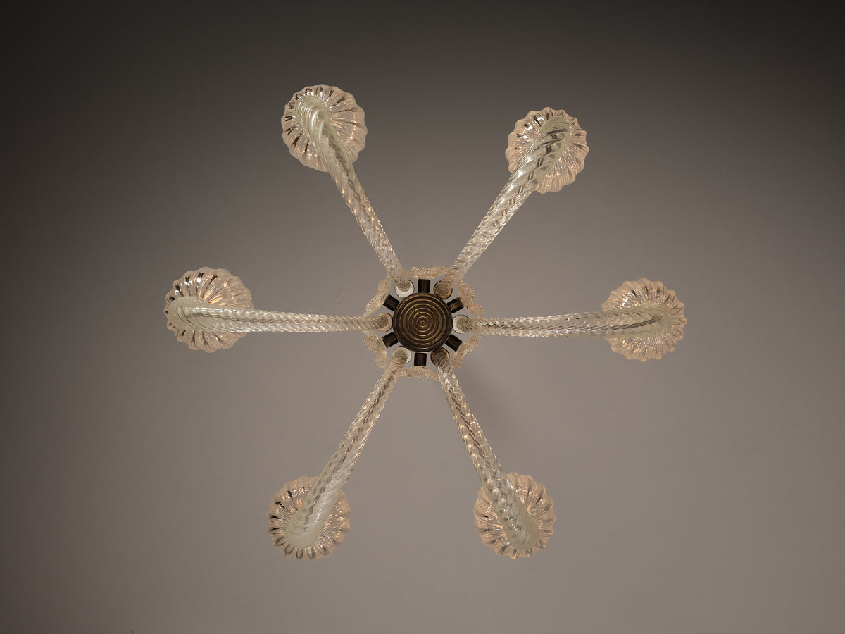 Italian Chandelier with Twisted Glass Arms and Floral Details Lighting Morentz