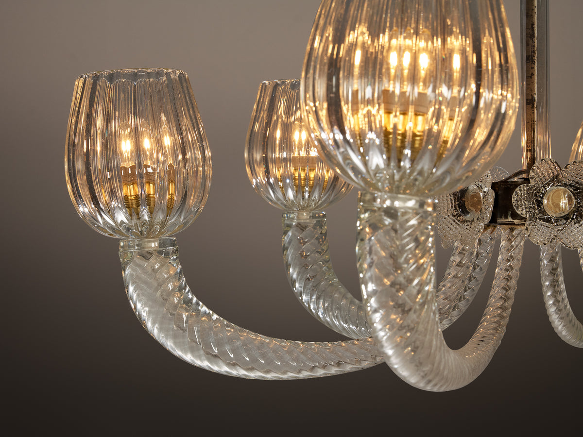 Italian Chandelier with Twisted Glass Arms and Floral Details Lighting Morentz