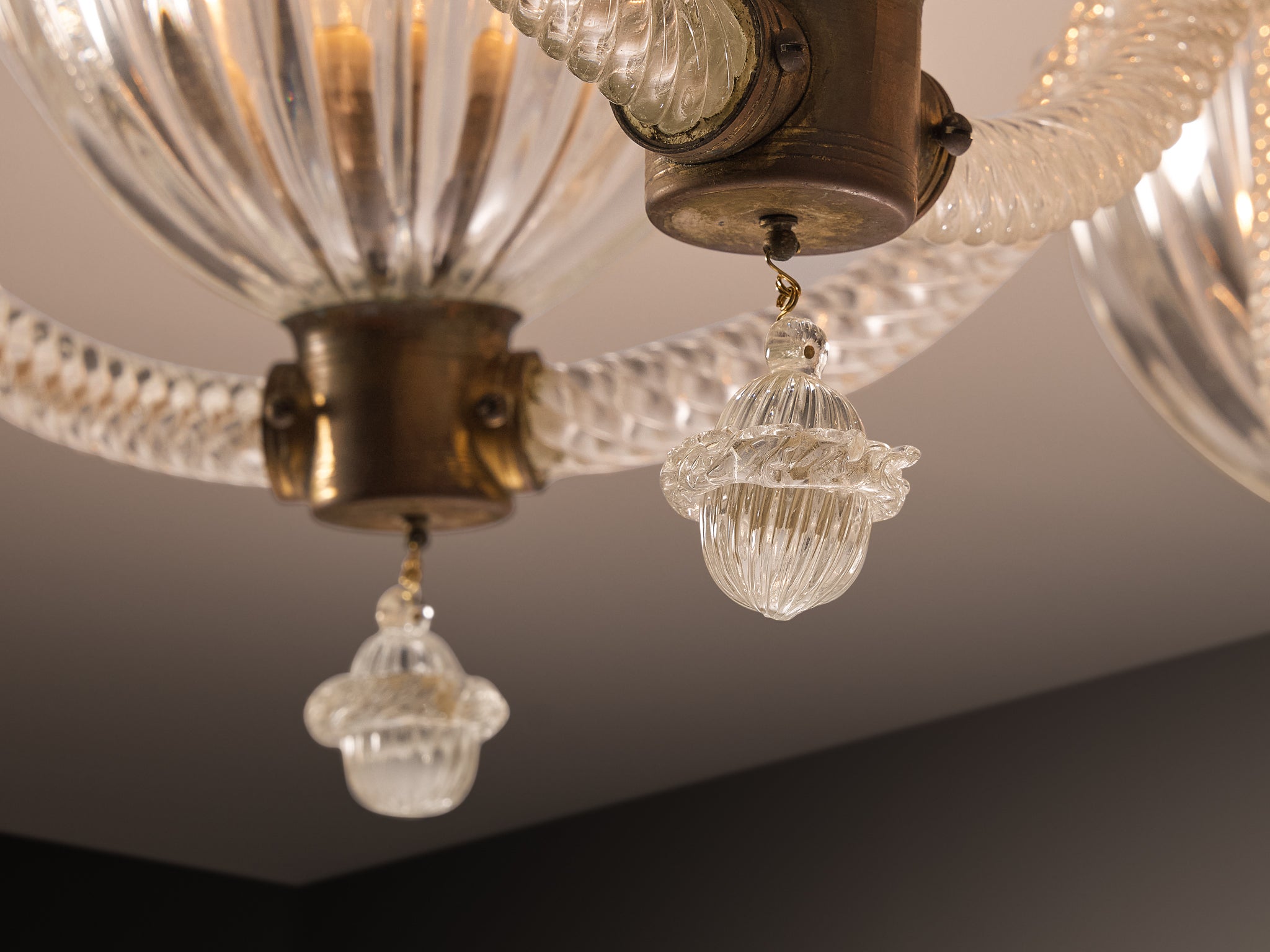 Barovier & Toso Italian Chandelier in Crystal Glass and Brass Lighting Morentz