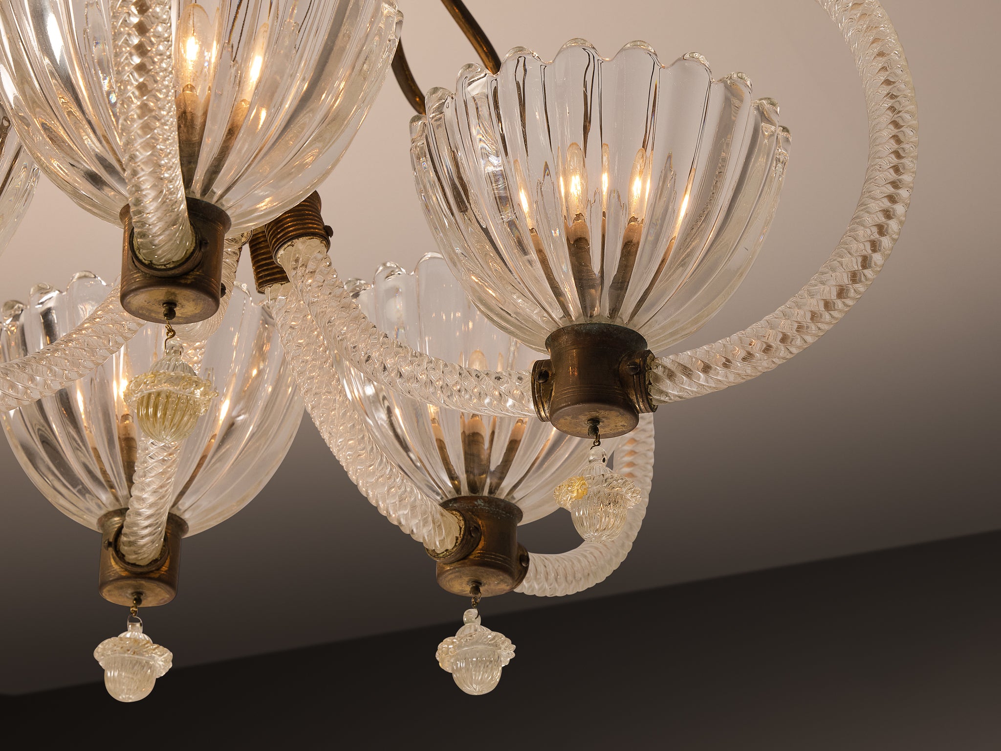 Barovier & Toso Italian Chandelier in Crystal Glass and Brass Lighting Morentz