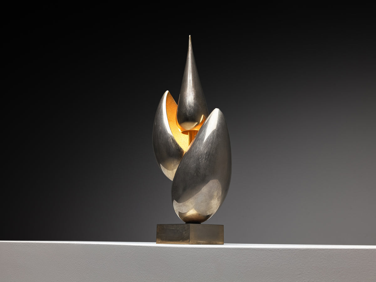 Michel Armand Rare Sculptural Table Lamp in Nickel Plated Bronze