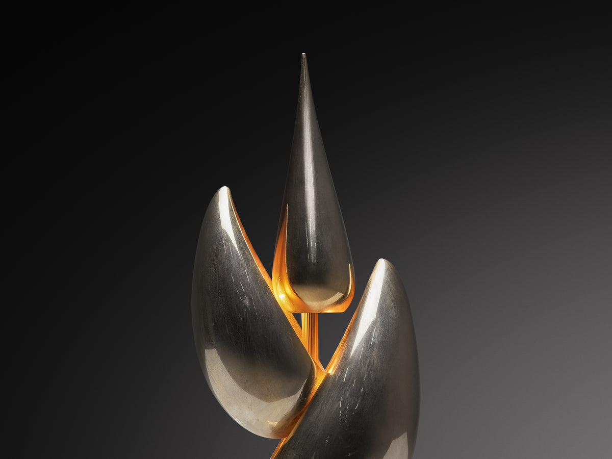 Michel Armand Rare Sculptural Table Lamp in Nickel Plated Bronze