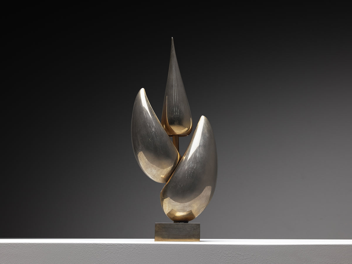 Michel Armand Rare Sculptural Table Lamp in Nickel Plated Bronze