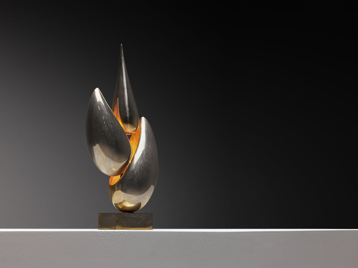 Michel Armand Rare Sculptural Table Lamp in Nickel Plated Bronze