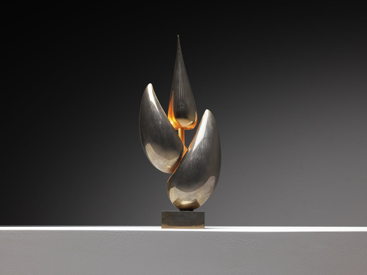 Michel Armand Rare Sculptural Table Lamp in Nickel Plated Bronze