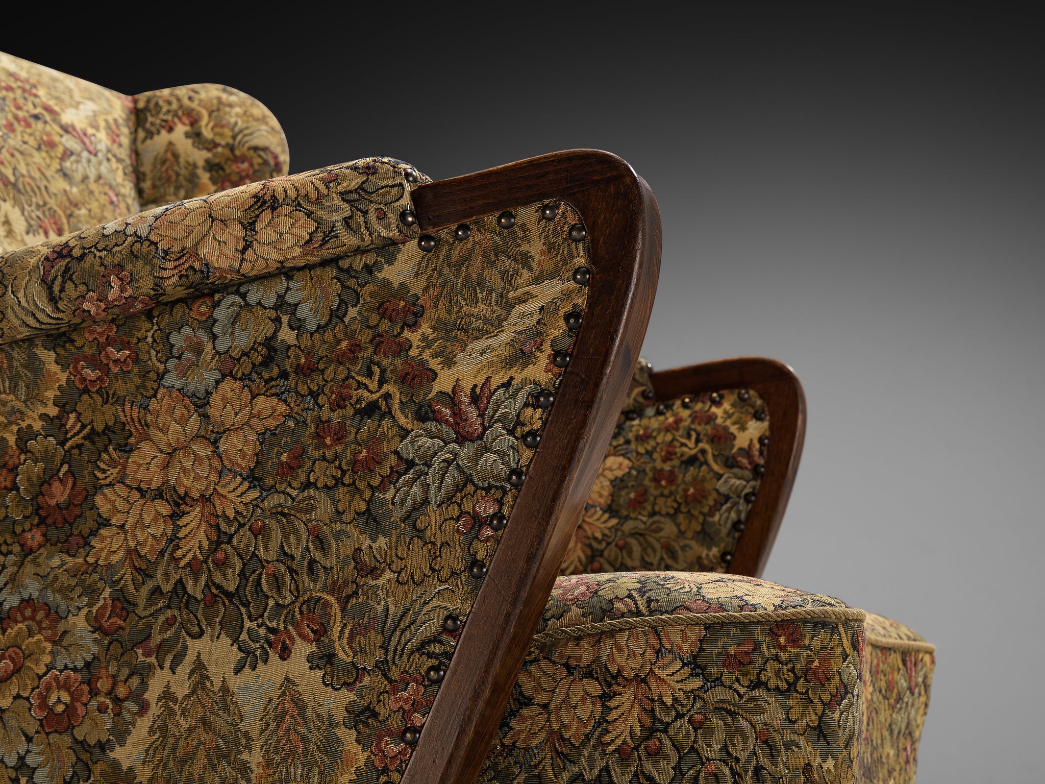 Art Deco Lounge Chair with Sculptural Lines in Beech and Fabric Seating Morentz