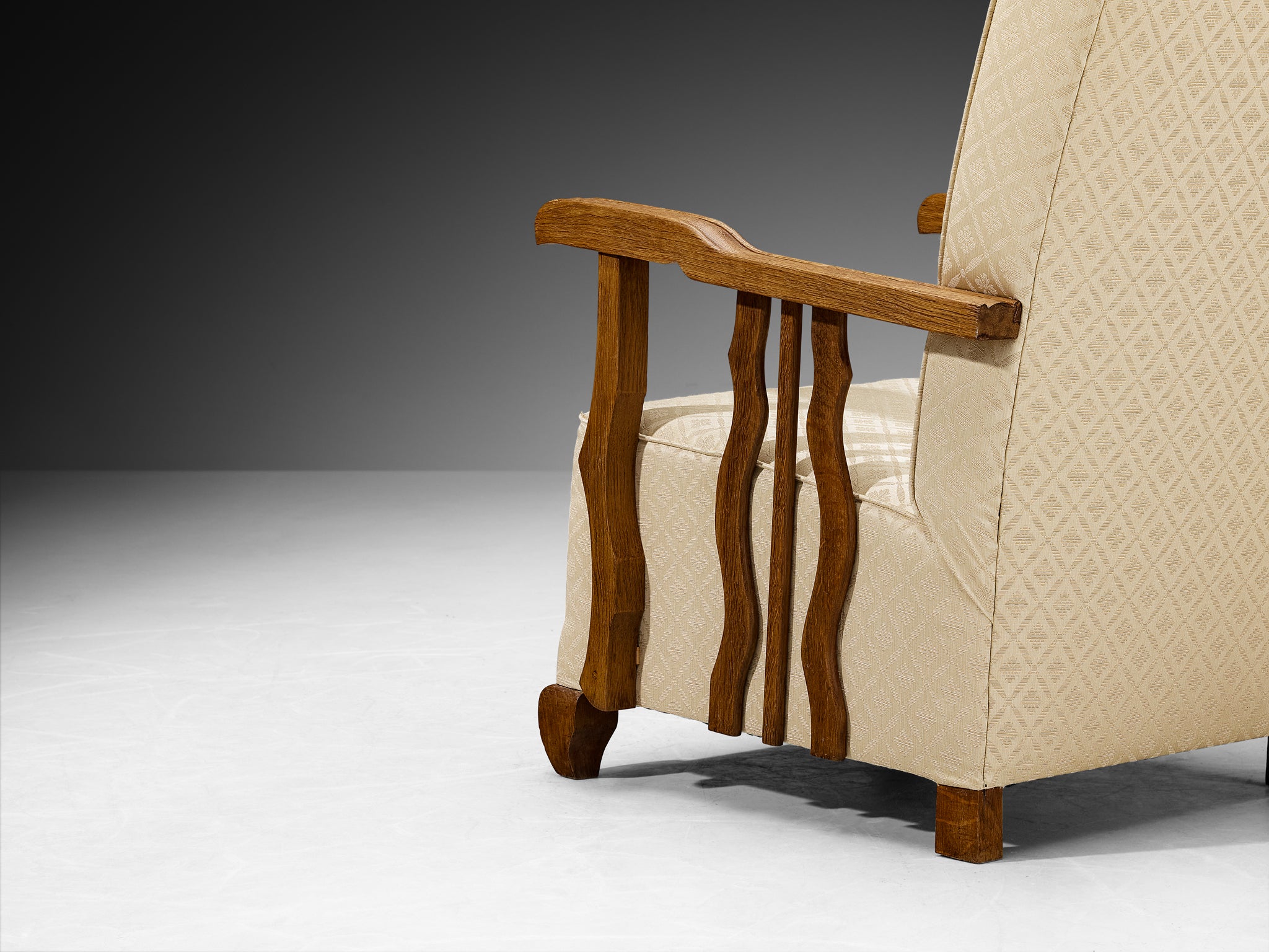 Art Deco Lounge Chairs with Sculptural Oak Wood Arms