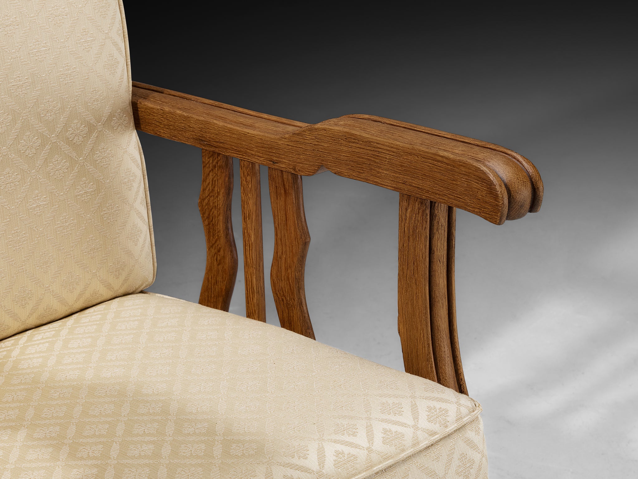 Art Deco Lounge Chairs with Sculptural Oak Wood Arms