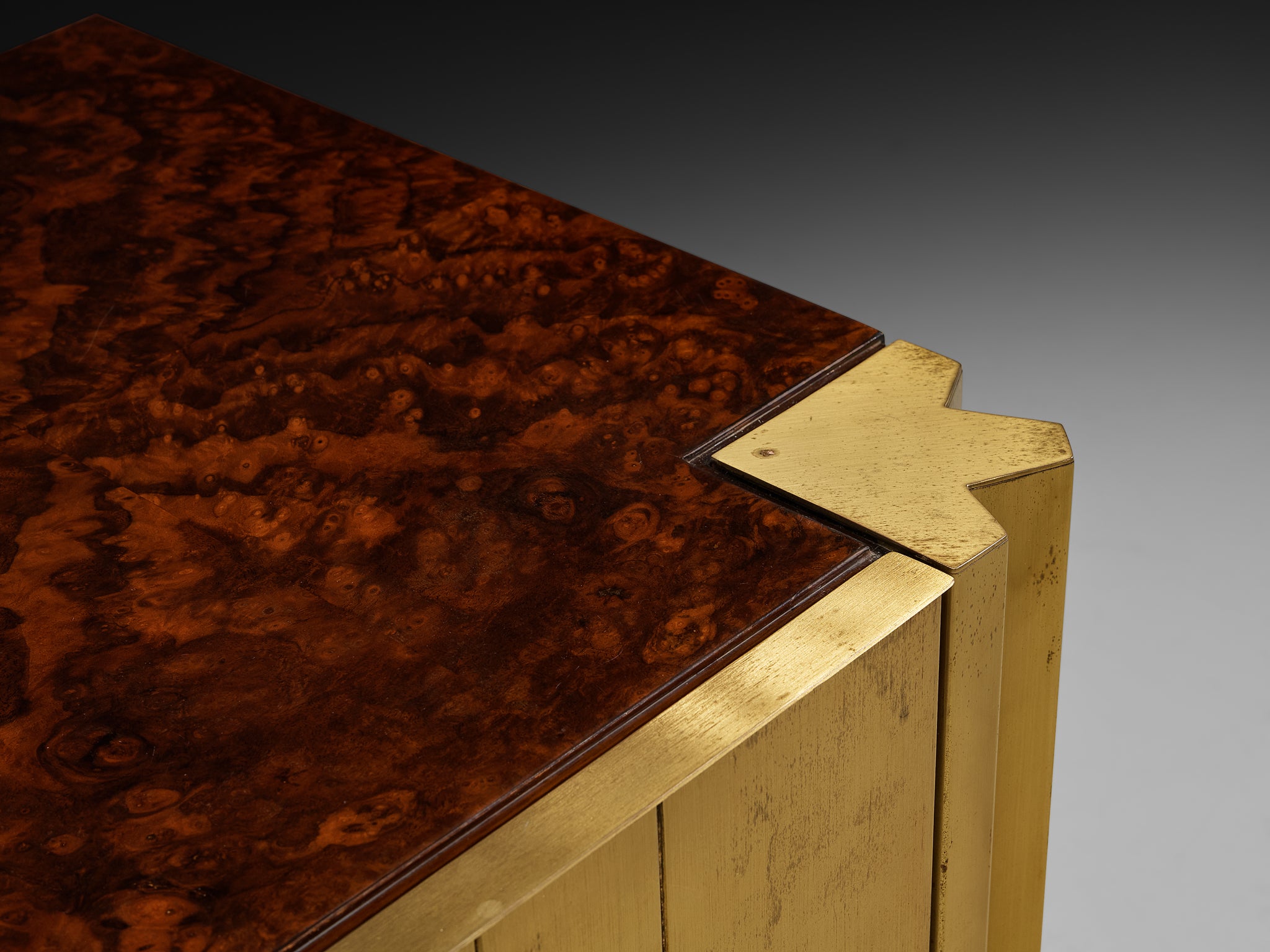 Luciano Frigerio 'Louis' Sidebooard in Satin Brass and Walnut Burl Case pieces and storage cabinets Morentz