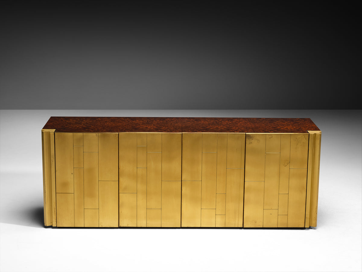 Luciano Frigerio 'Louis' Sidebooard in Satin Brass and Walnut Burl Case pieces and storage cabinets Morentz