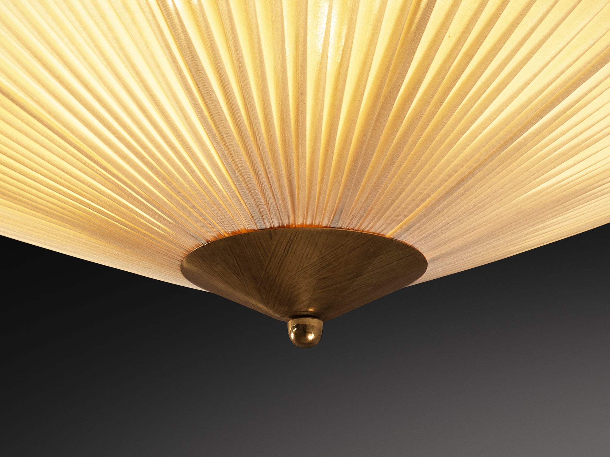 Large Paavo Tynell Flush Mount Ceiling Light in Silk and Brass Lighting Morentz