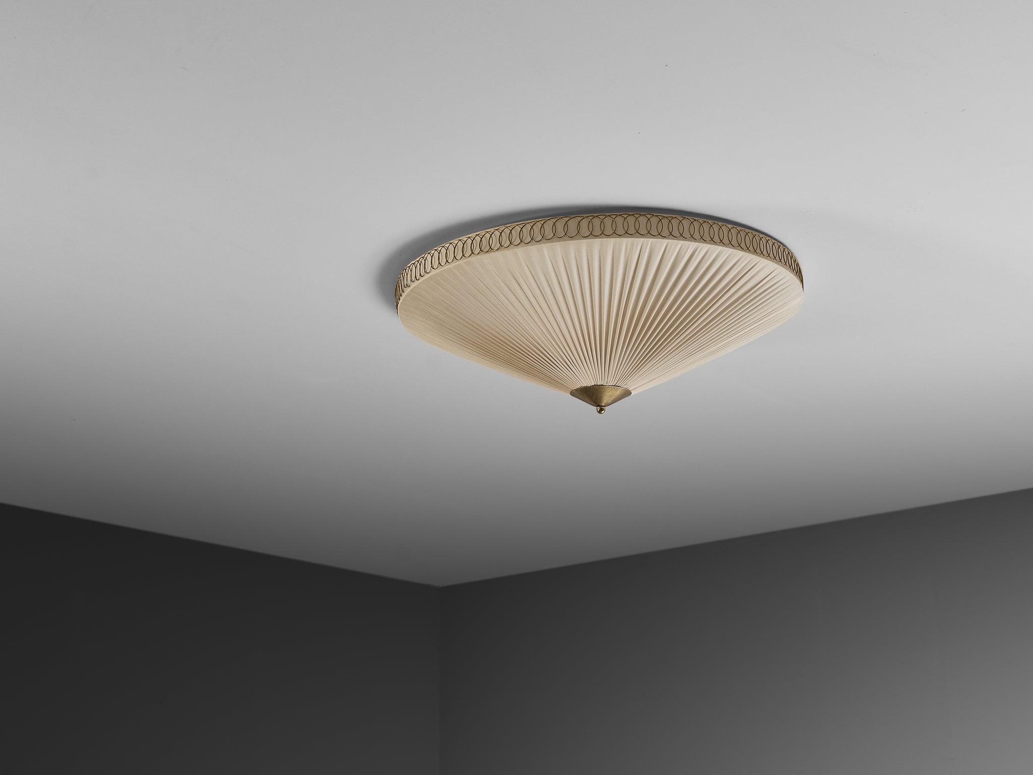Large Paavo Tynell Flush Mount Ceiling Light in Silk and Brass Lighting Morentz
