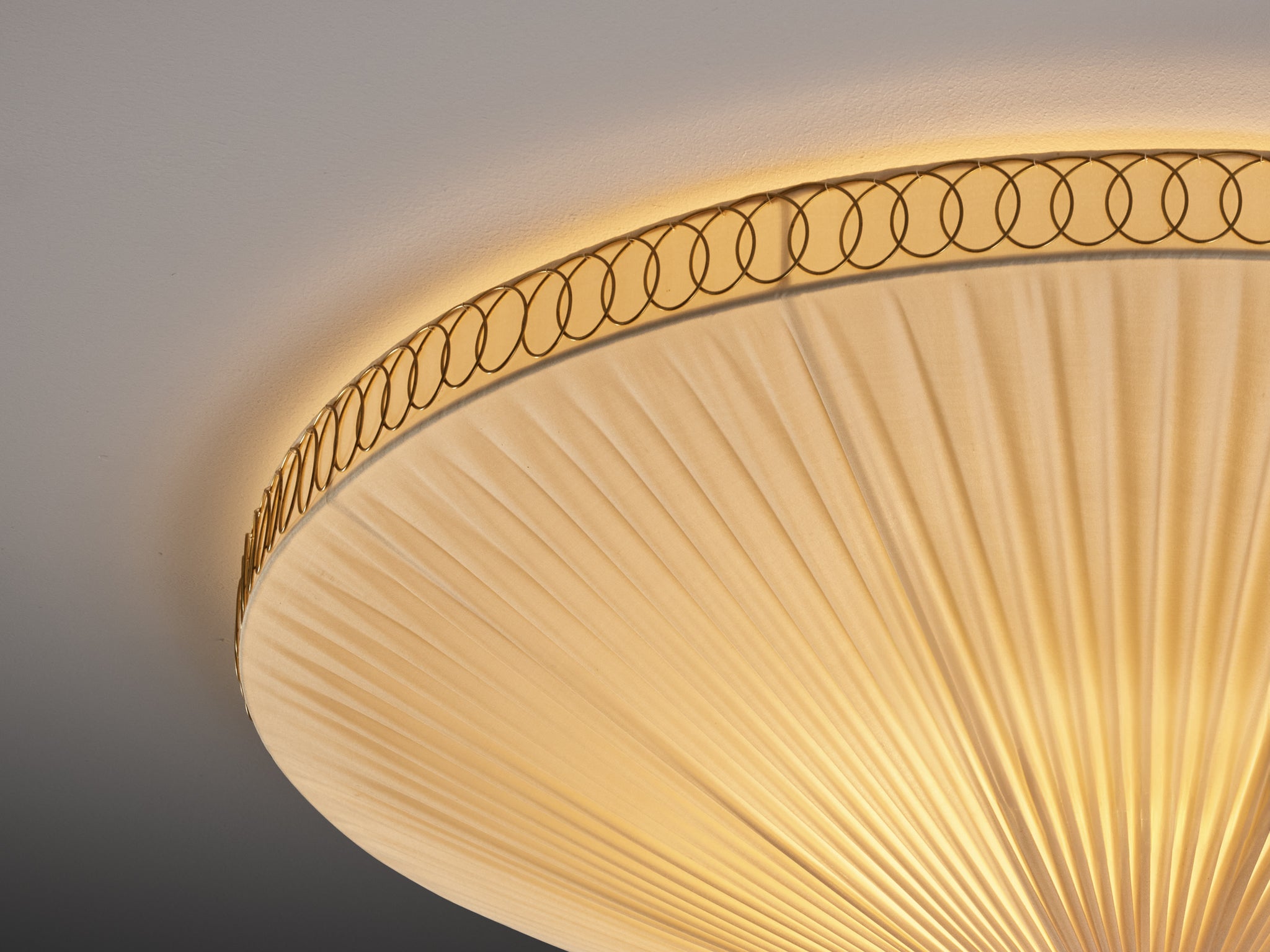 Large Paavo Tynell Flush Mount Ceiling Light in Silk and Brass Lighting Morentz