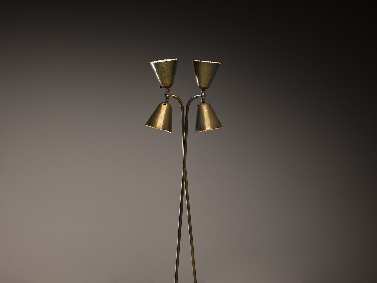 Italian 1930s Floor Lamp with Scalloped Brass Shades Lighting Morentz