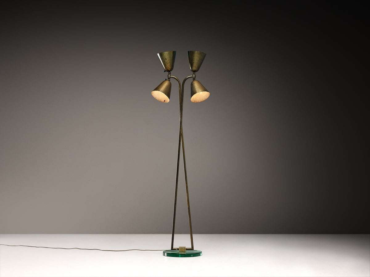 Italian 1930s Floor Lamp with Scalloped Brass Shades Lighting Morentz