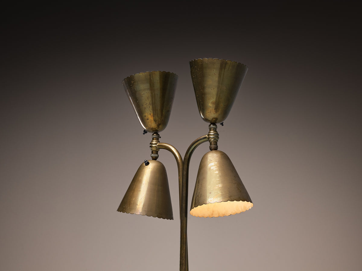 Italian 1930s Floor Lamp with Scalloped Brass Shades Lighting Morentz