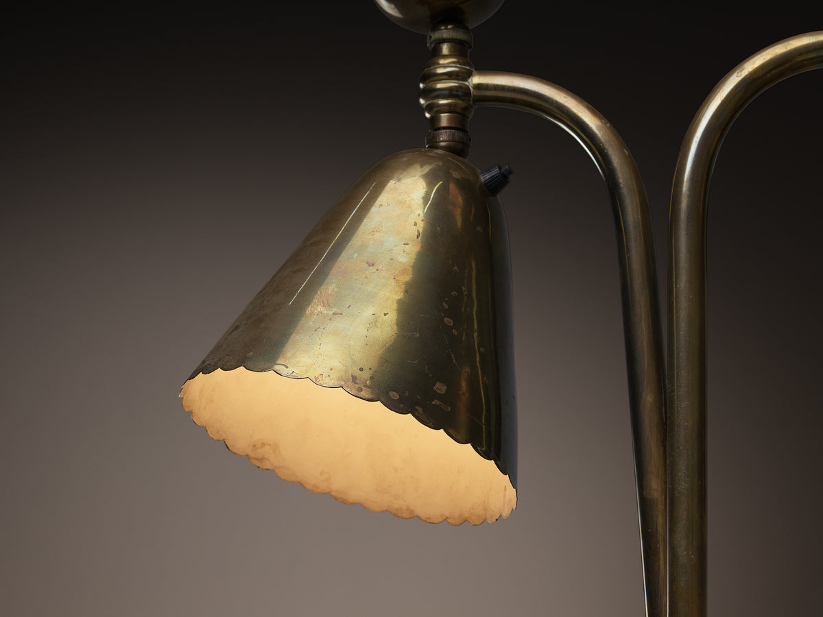 Italian 1930s Floor Lamp with Scalloped Brass Shades Lighting Morentz