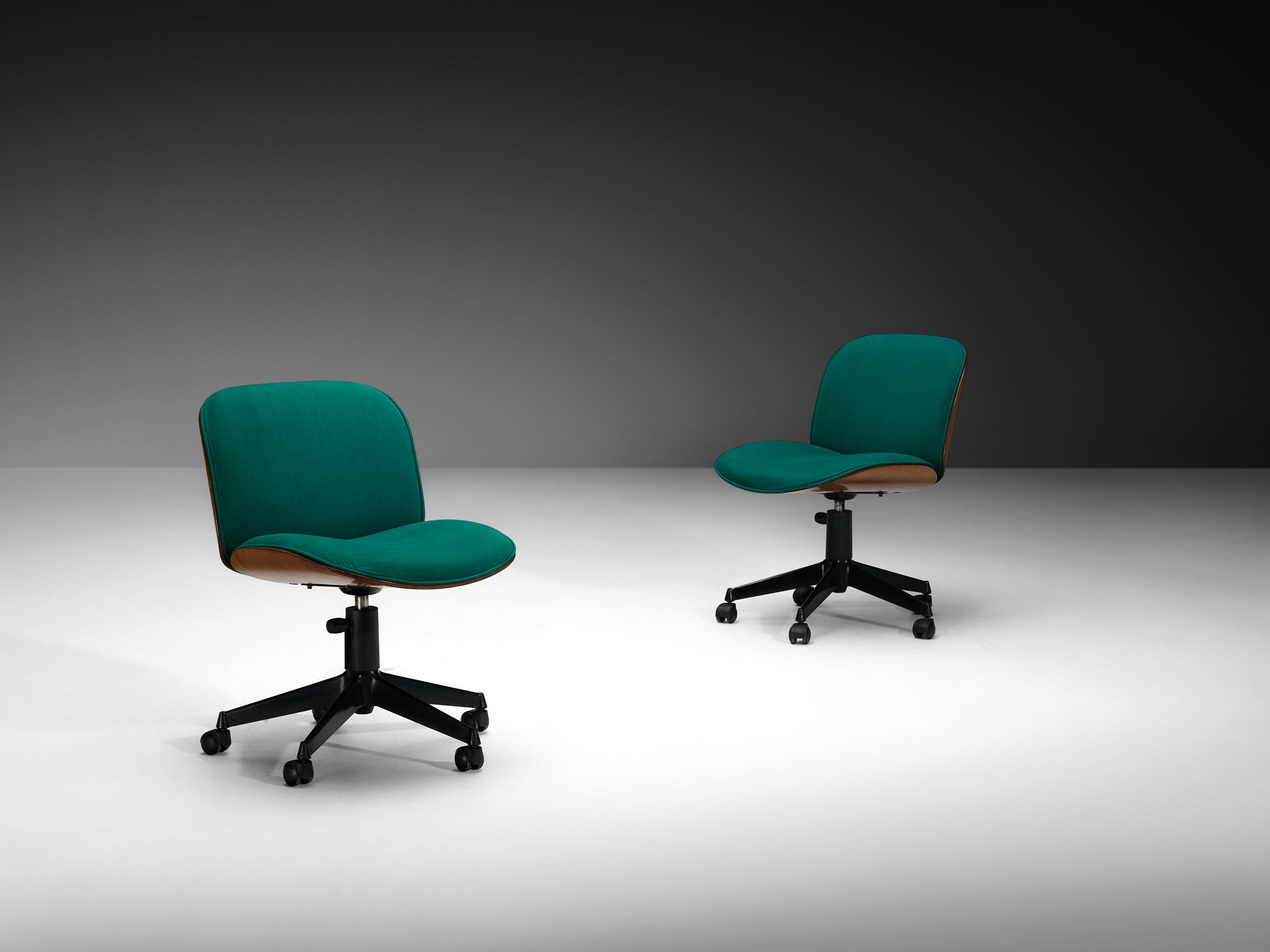 Ennio Fazioli for MIM Roma Pair of Swivel Desk Chairs in Walnut Seating Morentz