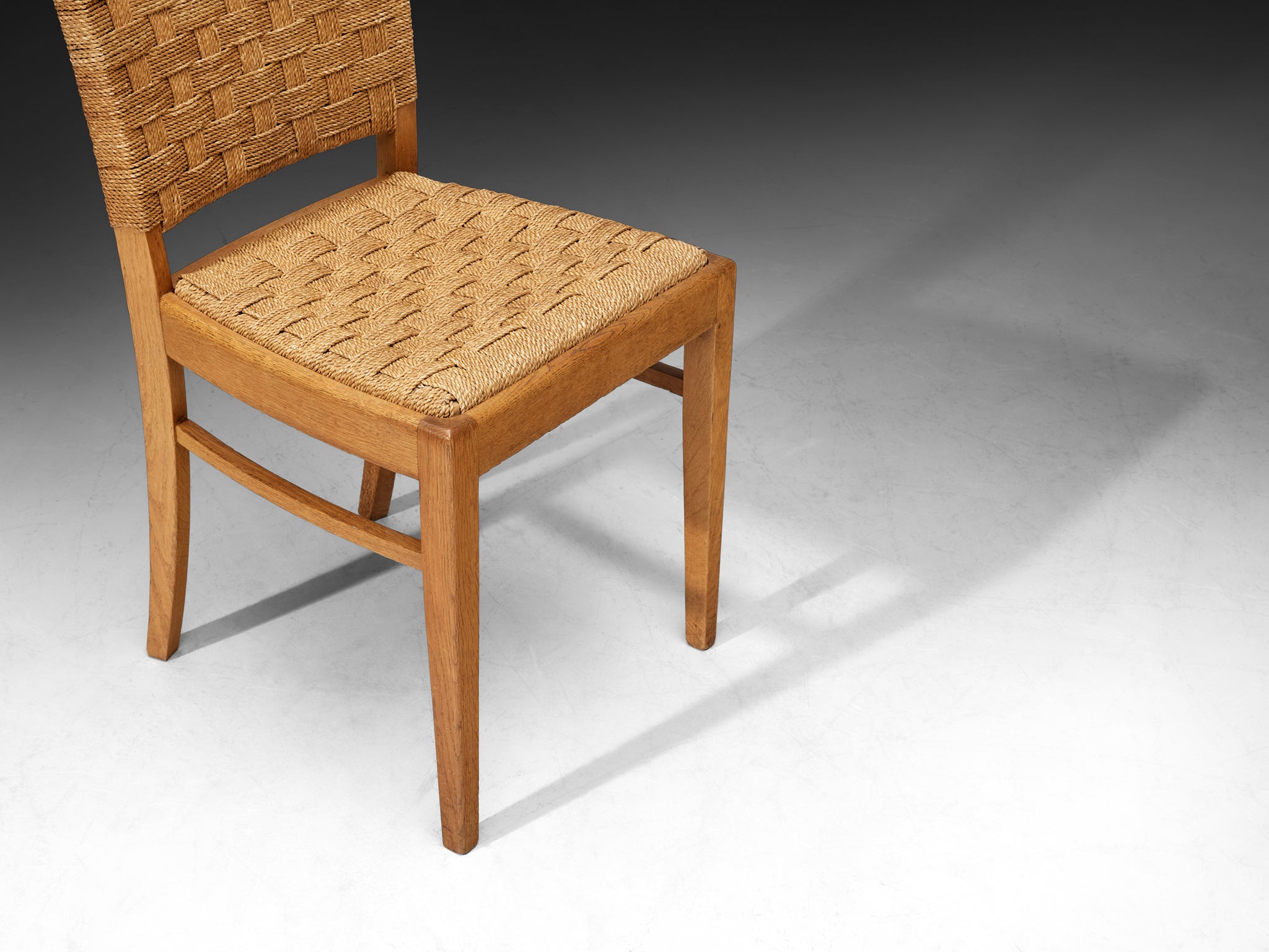 Set of Six French Rustic Dining Chairs in Woven Rush and Oak Seating Morentz