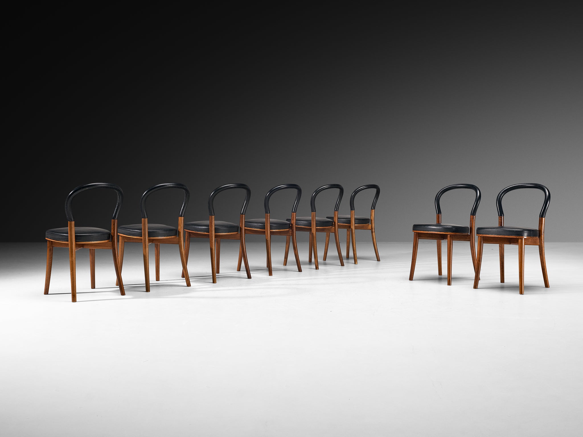 Erik Gunnar Asplund for Cassina Set of Eight 'Göteborg' Dining Chairs in Walnut Seating Morentz
