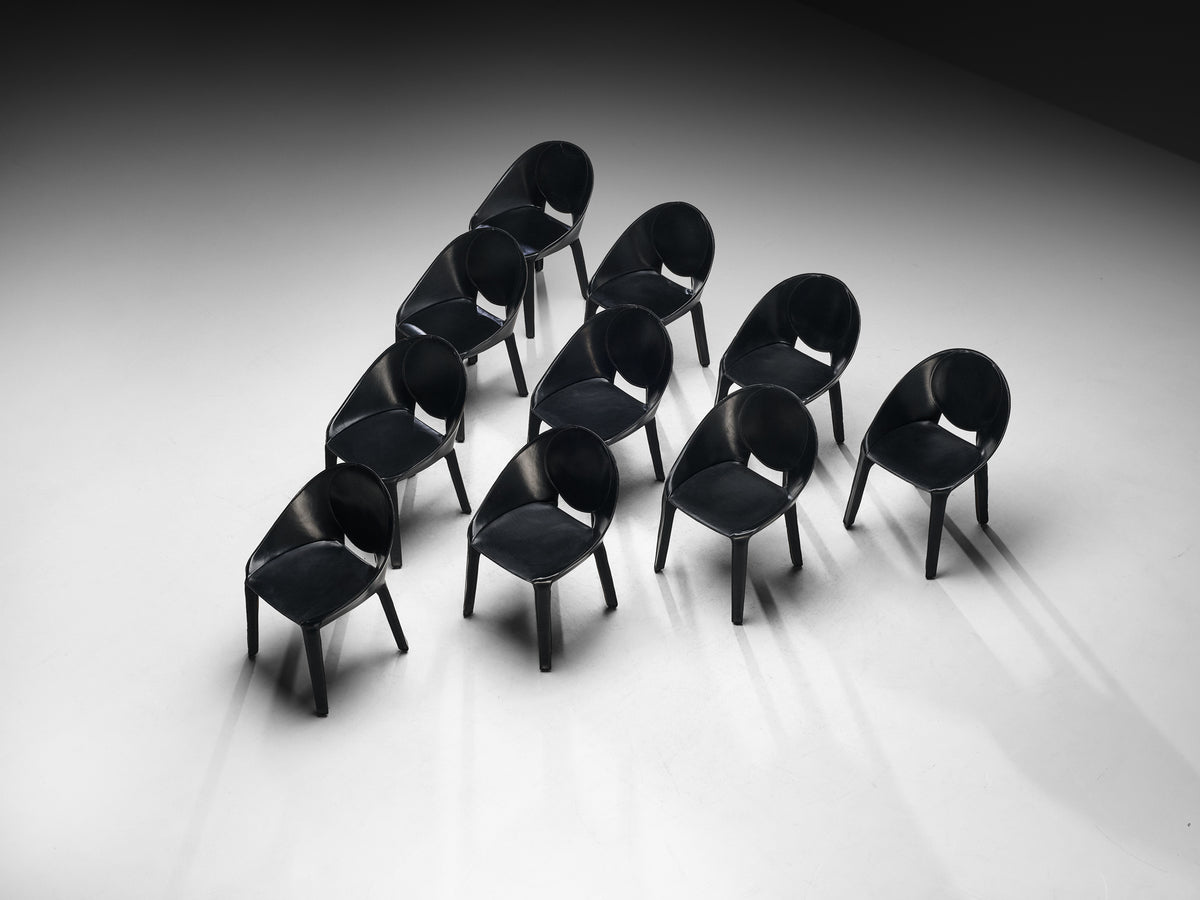 Mario Bellini for Cassina Set of Ten ‘Lira e Liuto’ Dining Chairs in Leather Seating Morentz