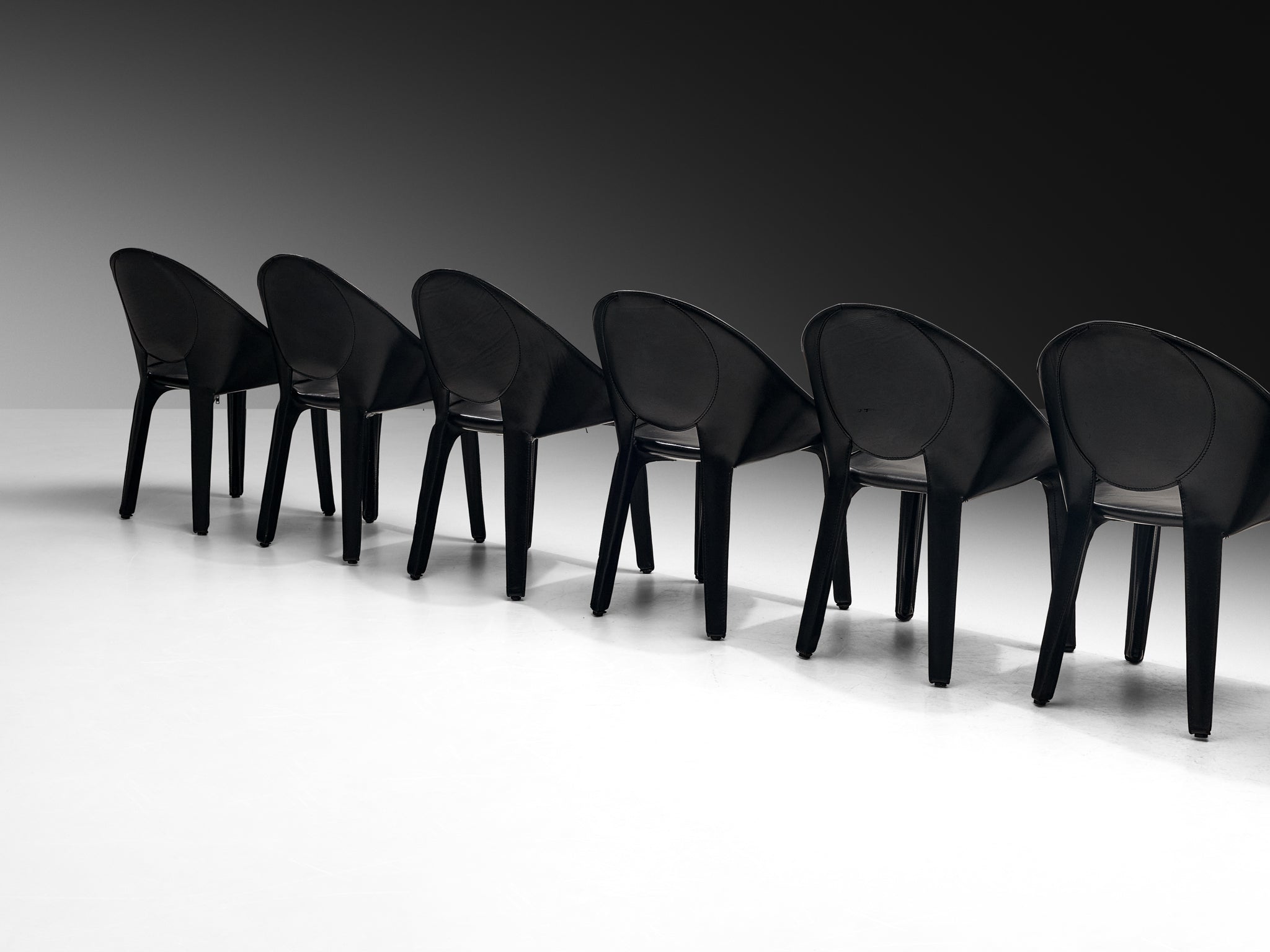 Mario Bellini for Cassina Set of Ten ‘Lira e Liuto’ Dining Chairs in Leather Seating Morentz