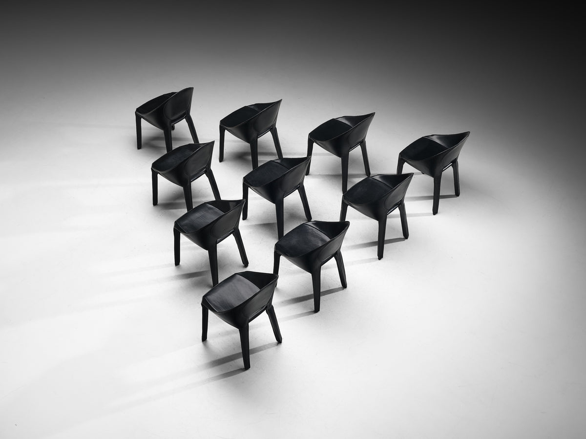 Mario Bellini for Cassina Set of Ten ‘Lira e Liuto’ Dining Chairs in Leather Seating Morentz