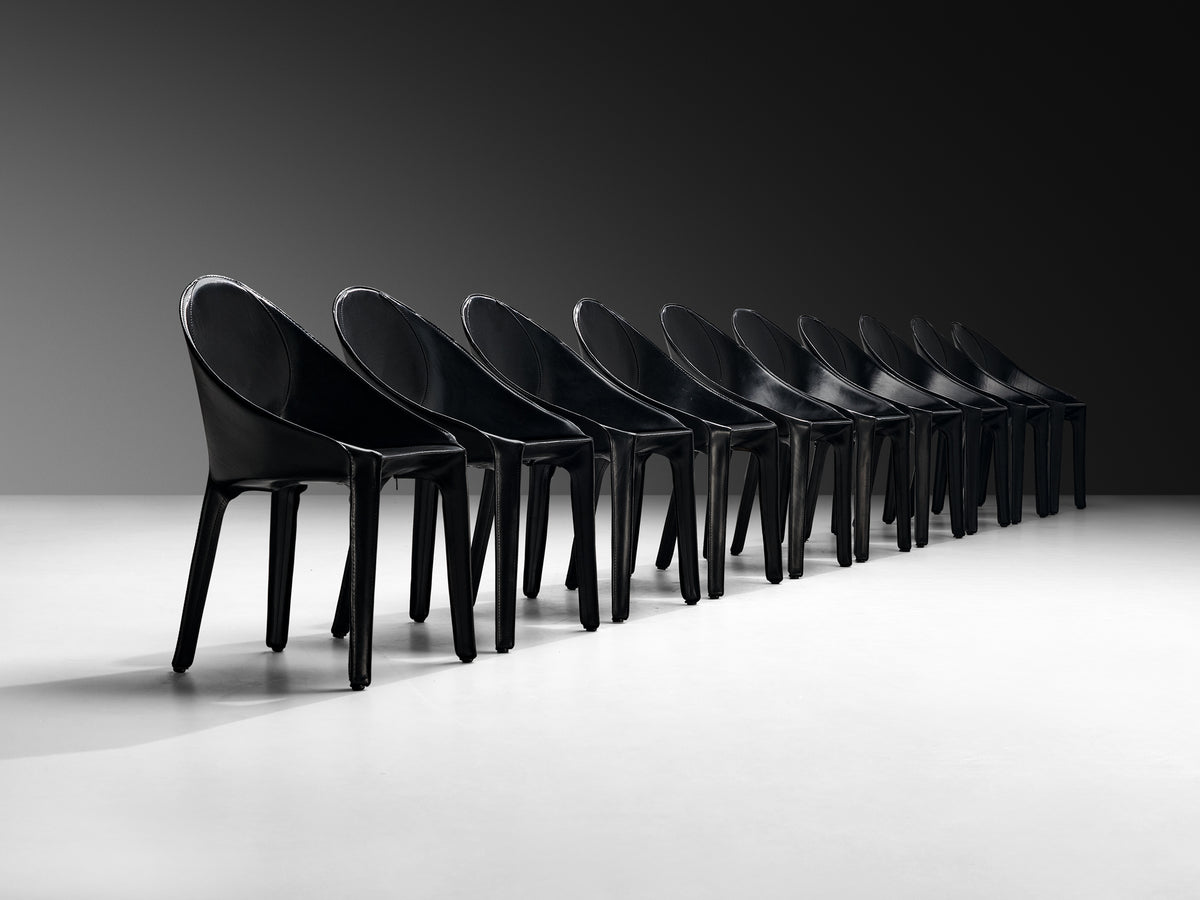 Mario Bellini for Cassina Set of Ten ‘Lira e Liuto’ Dining Chairs in Leather Seating Morentz