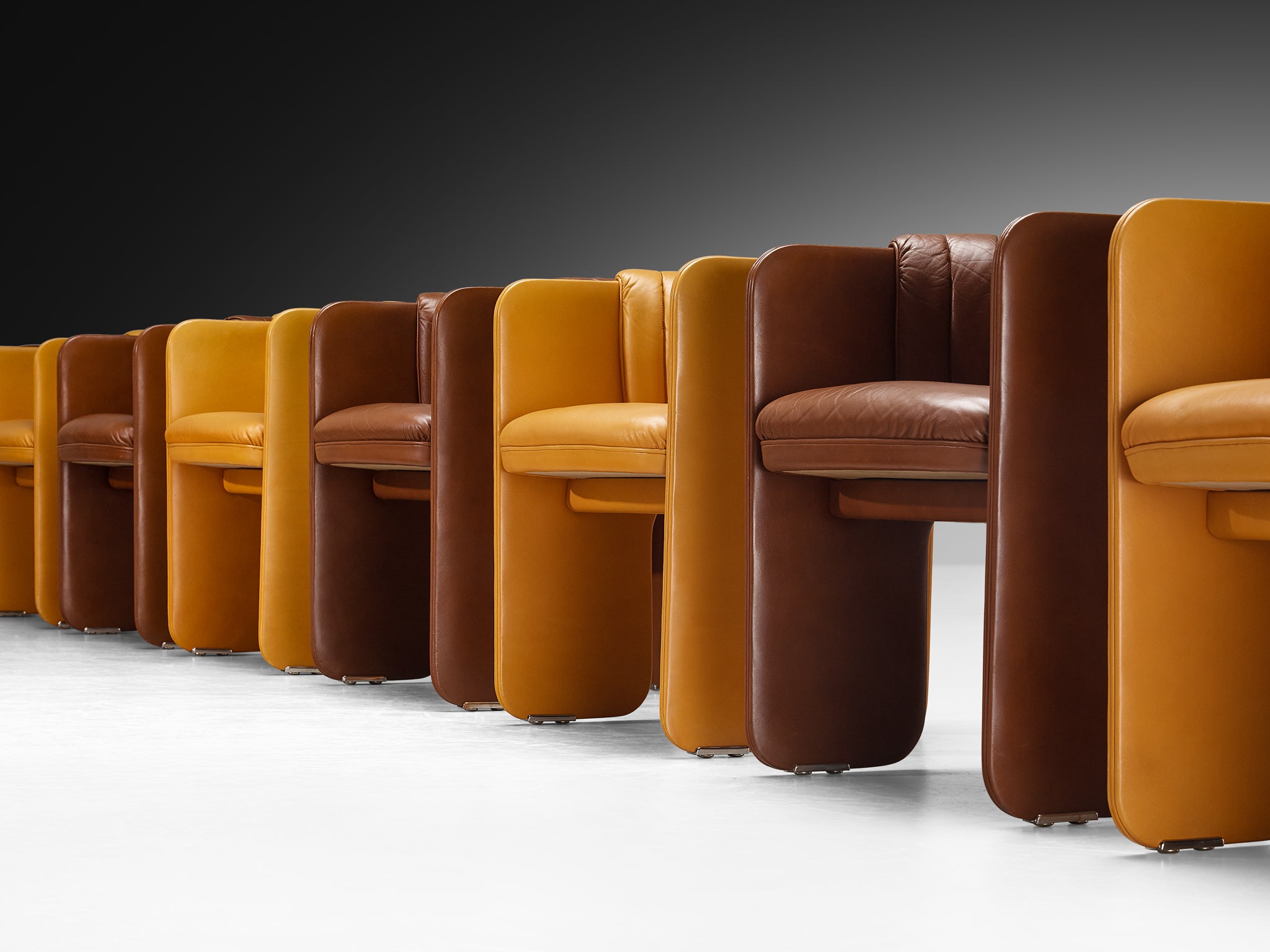Luigi Massoni for Poltrona Frau Bicolor Set of Ten 'Dinette’ Armchairs in Leather Seating Morentz