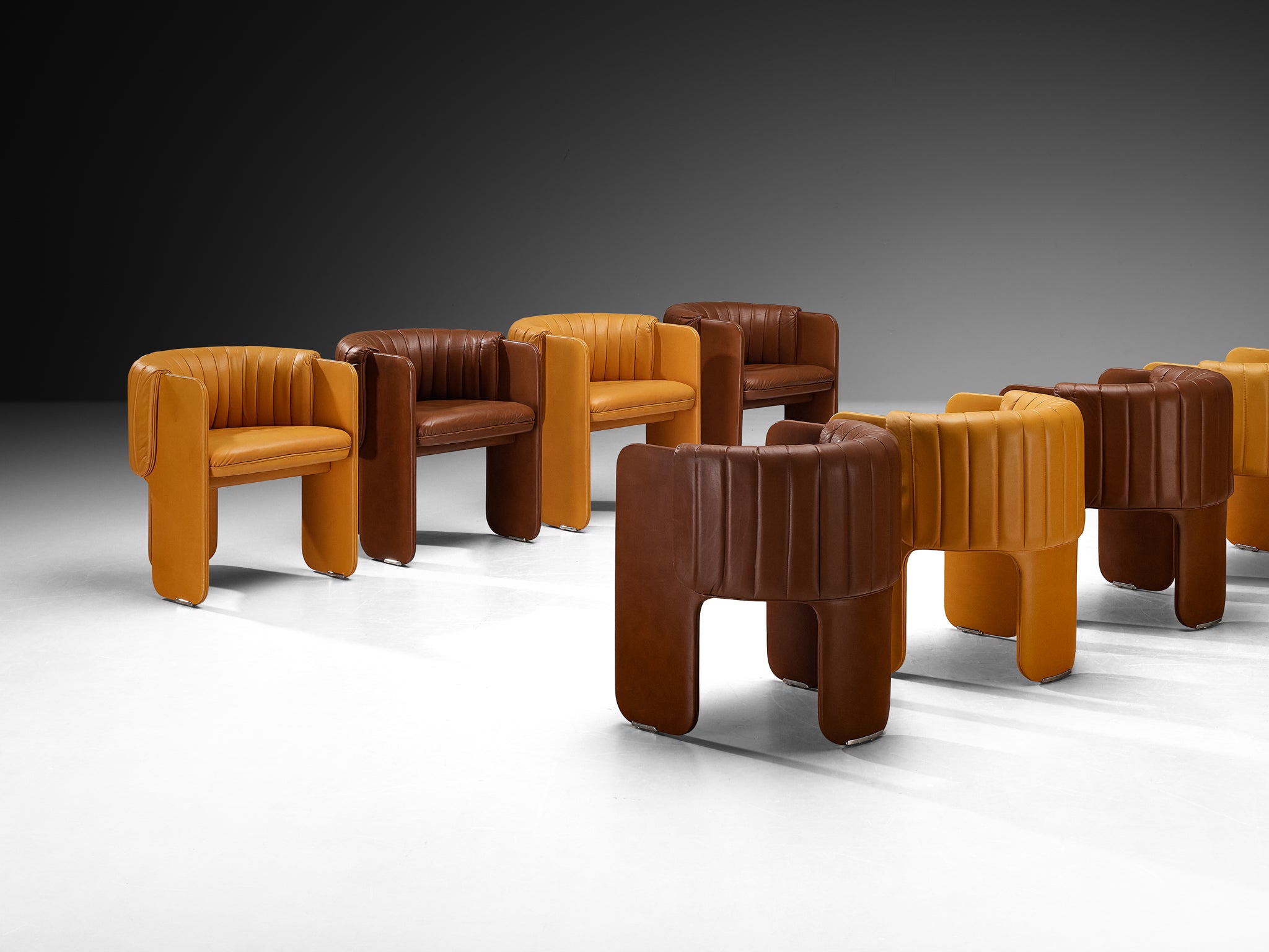 Luigi Massoni for Poltrona Frau Bicolor Set of Ten 'Dinette’ Armchairs in Leather Seating Morentz
