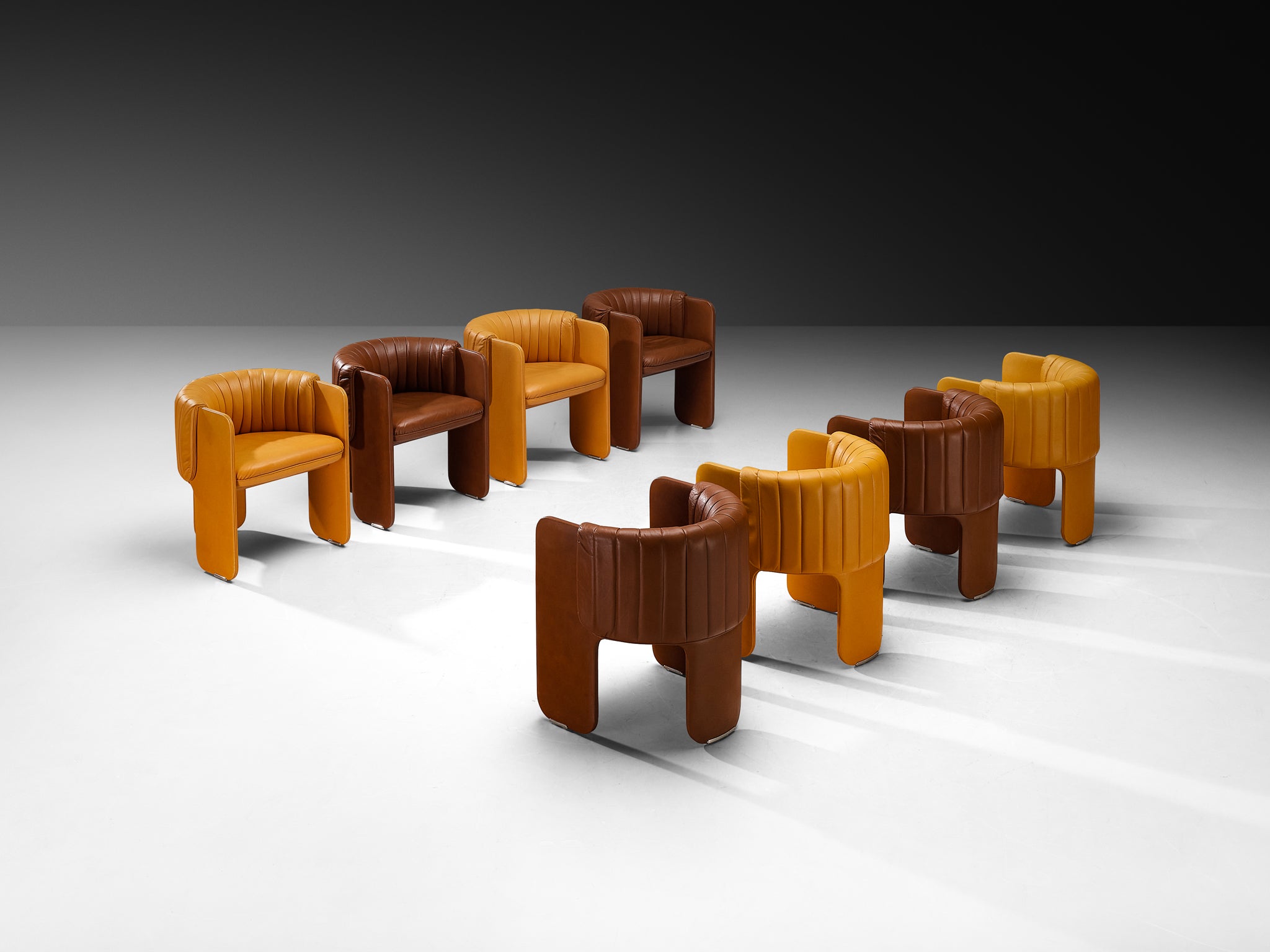 Luigi Massoni for Poltrona Frau Bicolor Set of Ten 'Dinette’ Armchairs in Leather Seating Morentz
