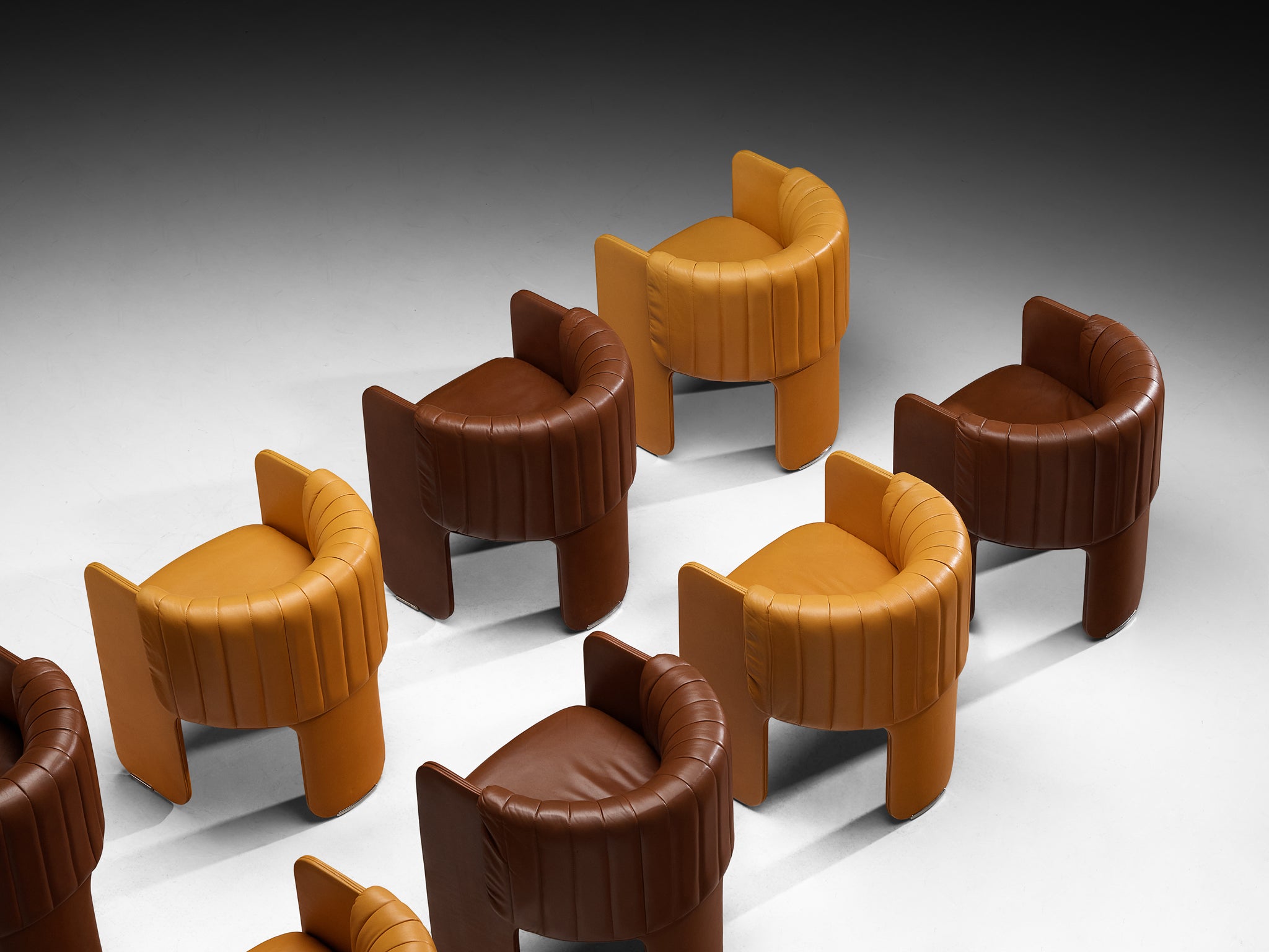 Luigi Massoni for Poltrona Frau Bicolor Set of Ten 'Dinette’ Armchairs in Leather Seating Morentz