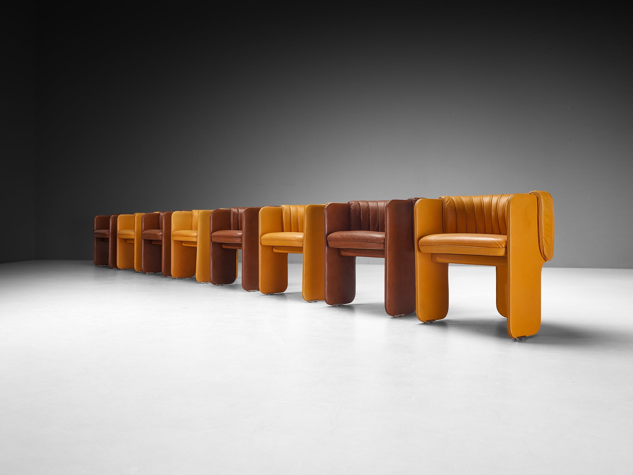 Luigi Massoni for Poltrona Frau Bicolor Set of Ten 'Dinette’ Armchairs in Leather Seating Morentz